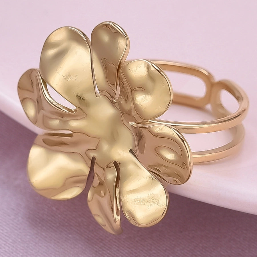 Jewelry Cute Geometric Flower 304 Stainless Steel 18K Gold Plated Irregular Polishing Adjustable Ring