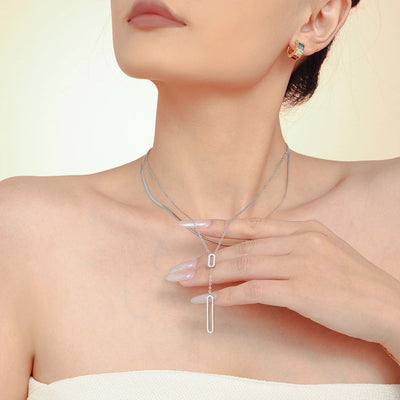 Jewelry Elegant Luxurious Vacation Rectangle Titanium Steel 18K Gold Plated Rhinestone Necklace