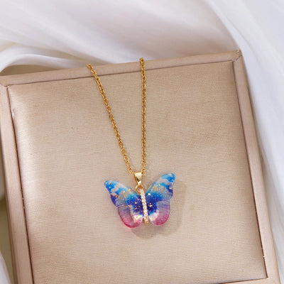 Jewelry Elegant Cute Classic Style Butterfly 201 Stainless Steel Resin Copper Zircon Inlay Pendant Necklace
