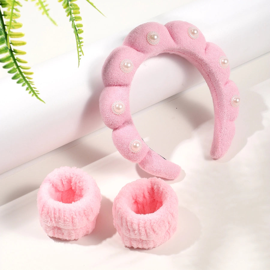 Women's Casual Solid Color Flannel Inlay Artificial Pearls Hair Band