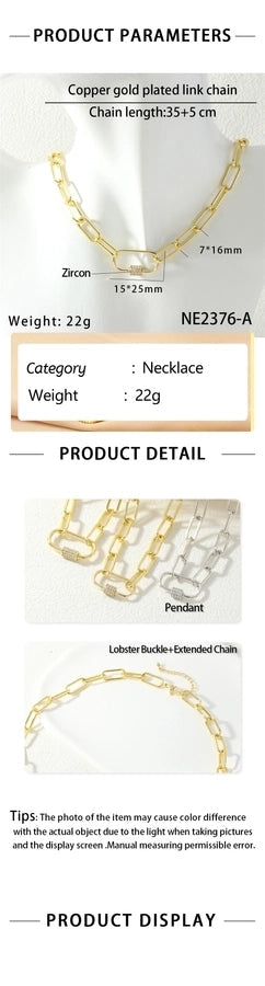 Jewelry IG Style Cool Style Oval Copper Zircon Necklace