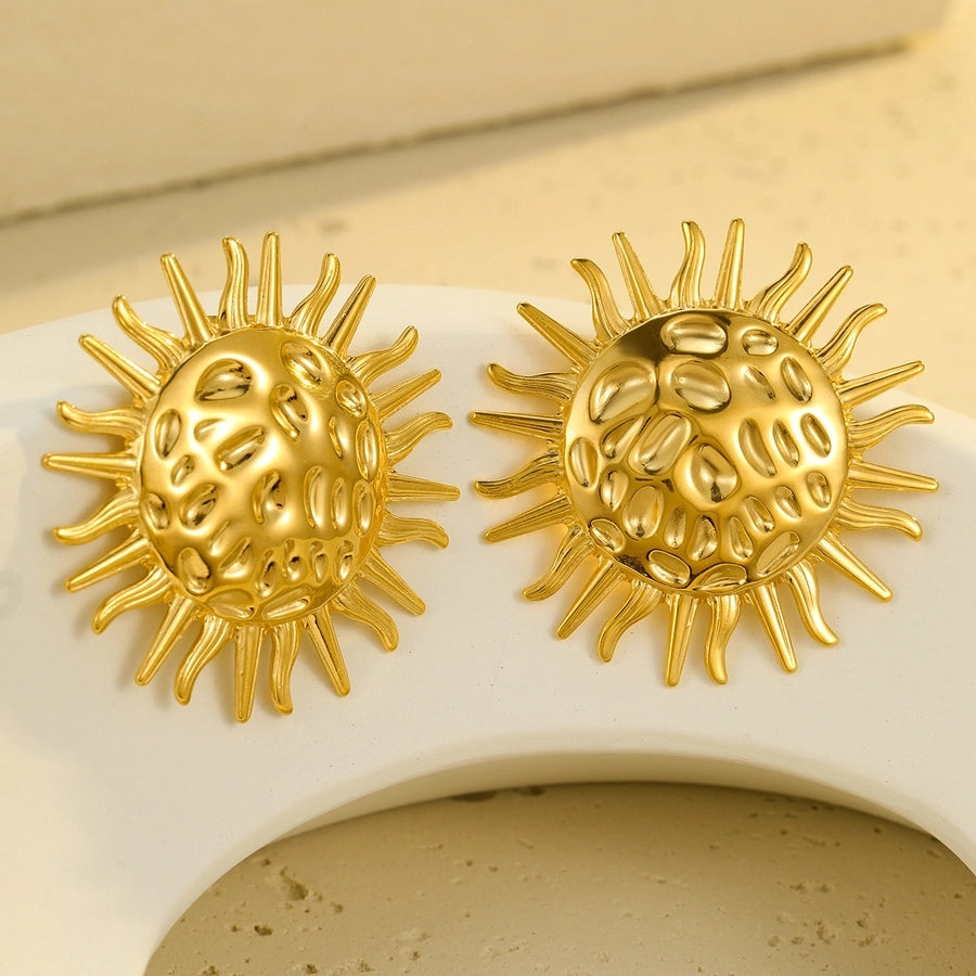 1 Pair Retro Sun 304 Stainless Steel 18K Gold Plated Ear Studs