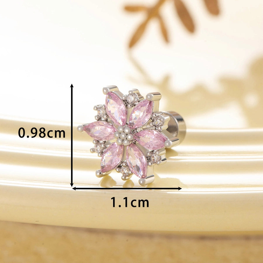 1 Piece Casual Korean Style Heart Shape Flower Copper Zircon Ear Studs