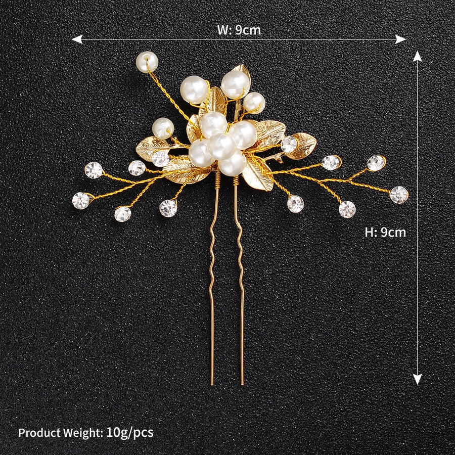 korean bridal headdress pearl u-shaped hairpin alloy flower hair beads