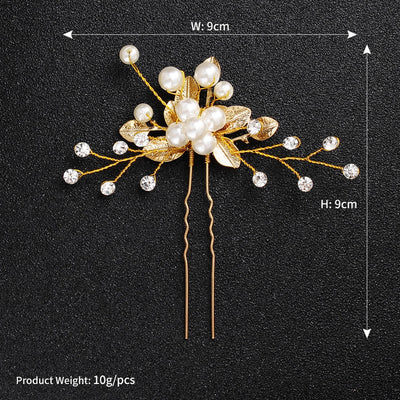 korean bridal headdress pearl u-shaped hairpin alloy flower hair beads