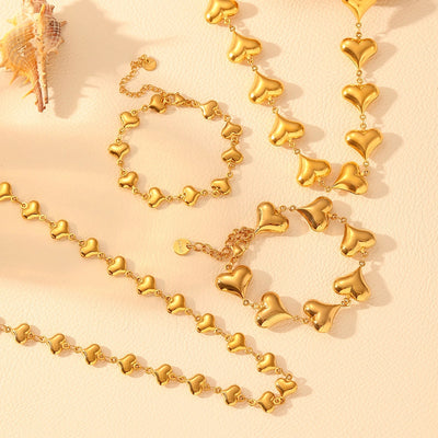 Stainless Steel Multiple Peach Heart Necklace Bracelet Affordable Luxury Fashion High-Grade Heart Hollow Titanium Steel No Fading Necklace Bracelet Jewellery Suit