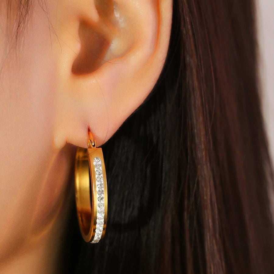 1 Pair Elegant Geometric Plating 304 Stainless Steel Rhinestones 18K Gold Plated Earrings