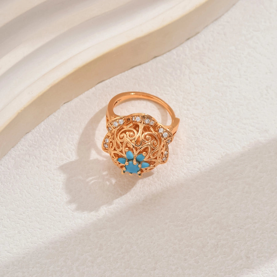 Copper Inlay Geometric Zircon Open Rings