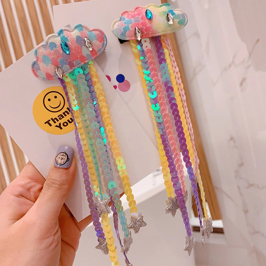 HD20355A12 Japanese and Korean Sequin Tassel Color Sequin Pendant Children's Cloud Hairpin Duckbill Clip Tail Clip Tide