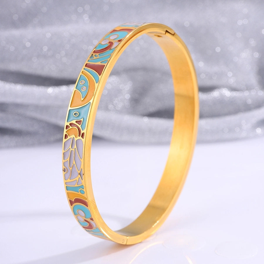 Elegant Retro Printing Solid Color Titanium Steel Bangle In Bulk