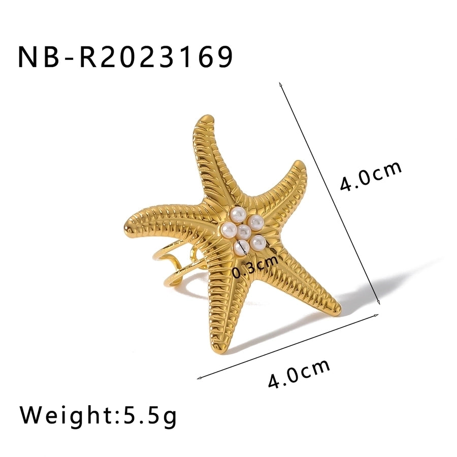 Jewelry IG Style Simple Style Commute Starfish Conch 304 Stainless Steel Artificial Pearls 18K Gold Plated Inlay Open Rings