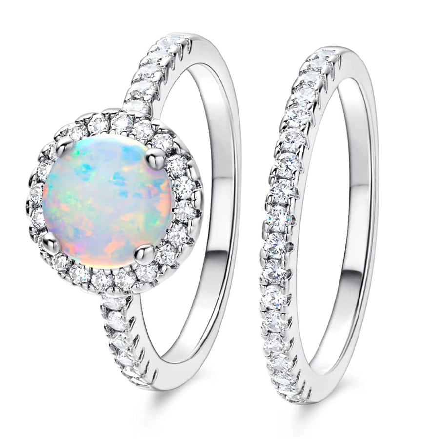 1 Set Opal with Zircon Couple Ring Two-Piece Set, Copper Plated Real Gold