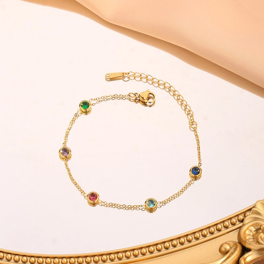 Hip-Hop Beach Streetwear Geometric 304 Stainless Steel 18K Gold Plated Artificial Rhinestones Bracelets In Bulk