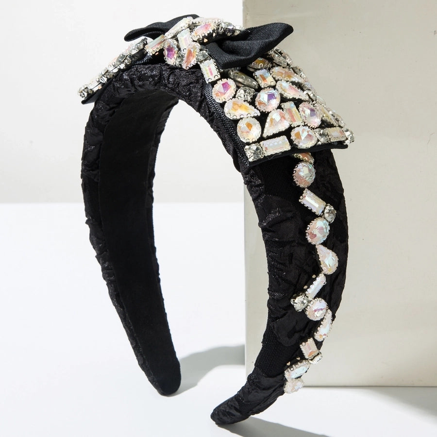 Women's Elegant Luxurious Queen Bow Knot Alloy Cloth Inlay Glass Hair Band