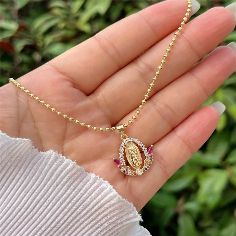 Jewelry Simple Style Classic Style Cross Virgin Mary Copper Zircon 18K Gold Plated Bracelets Necklace Jewelry Set