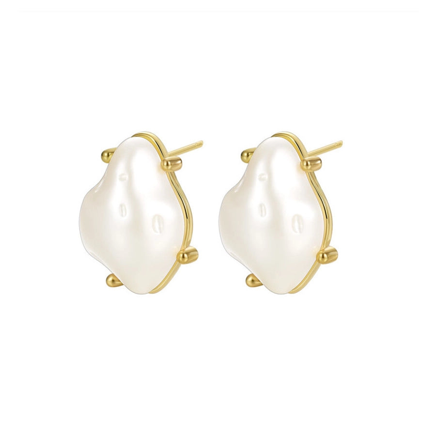 Gao Ding series Baroque special-shaped pearl earrings s925 silver needle temperament elegant personality retro earrings