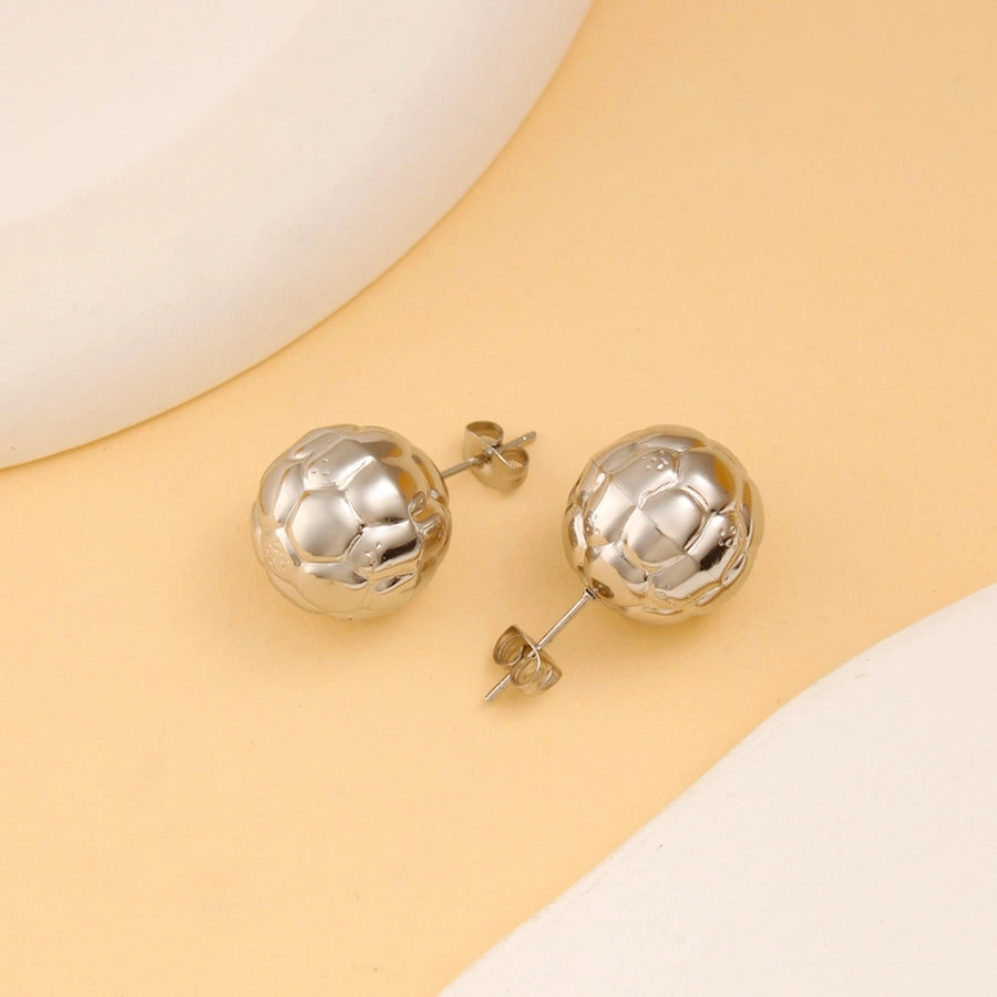 Autumn and Winter  New Arrival Texture Ball Earrings Pendant Necklace Suit Stainless Steel Personality Fashion Short Necklace Stud Earrings