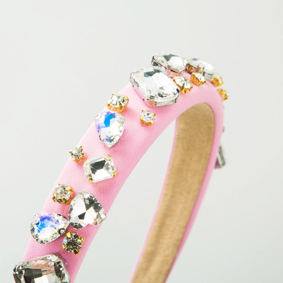 Women's Elegant Glam Square Heart Shape Cloth Sponge Inlay Rhinestones Glass Stone Hair Band