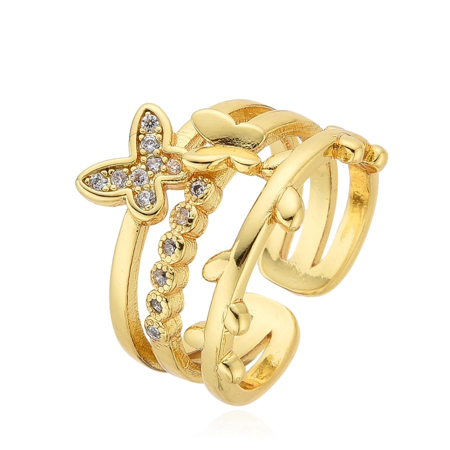 Copper Plating 18K Color Retaining Glossy Zircon Butterfly Rattan Man Snake-Shaped Open Ring