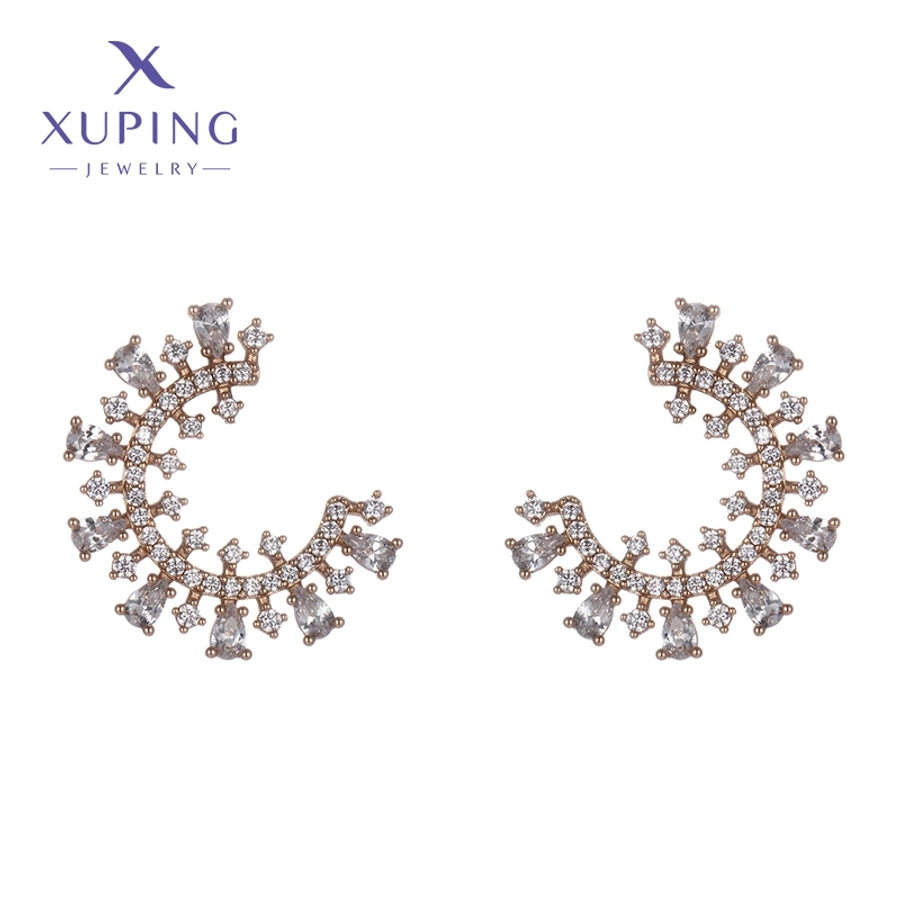 1 Pair Elegant C Shape Plating Copper Artificial Gemstones 18K Gold Plated Ear Studs