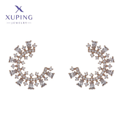 1 Pair Elegant C Shape Plating Copper Artificial Gemstones 18K Gold Plated Ear Studs