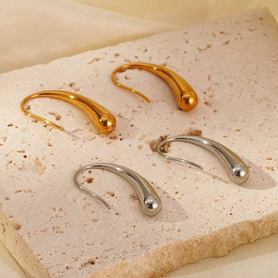 1 Pair Simple Style Water Droplets Polishing 304 Stainless Steel Ear hook