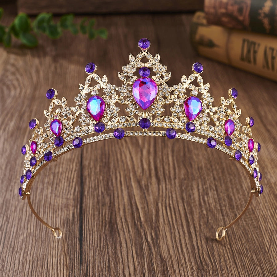 glam luxurious lady crown alloy plating inlay zircon crown