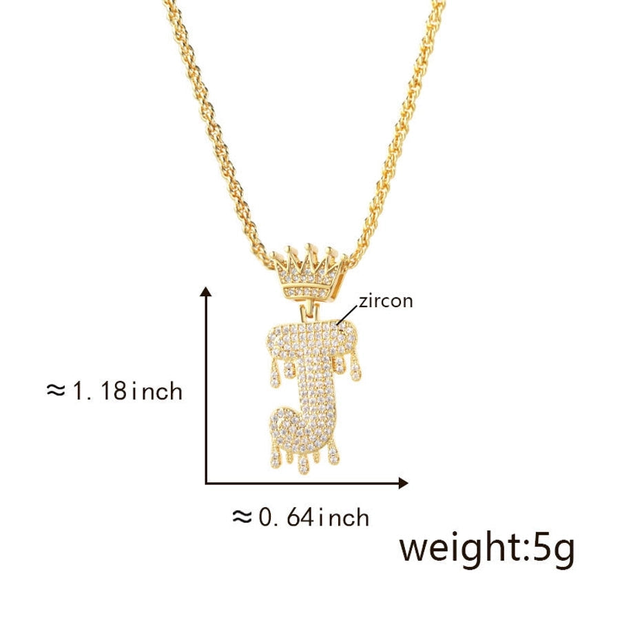 Copper Hemp flowers chain 18K Gold Plated Letter Zirconia Pendant Necklace