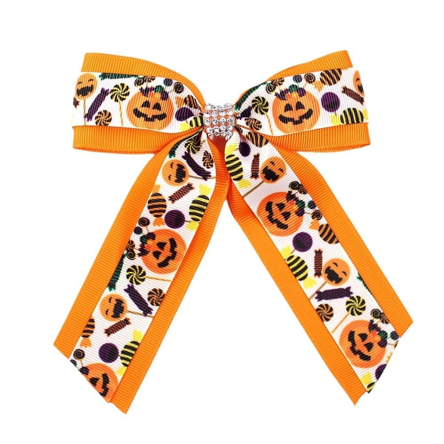 Girl'S Casual Pumpkin Bow Knot Ghost Cloth Inlay Rhinestones Hair Clip