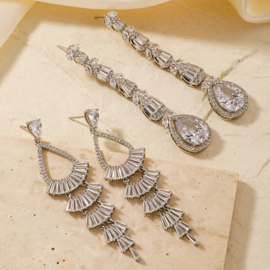 1 Pair Elegant Luxurious Modern Style Geometric Inlay Copper Zircon Rhodium Plated Drop Earrings