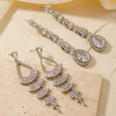 1 Pair Elegant Luxurious Modern Style Geometric Inlay Copper Zircon Rhodium Plated Drop Earrings