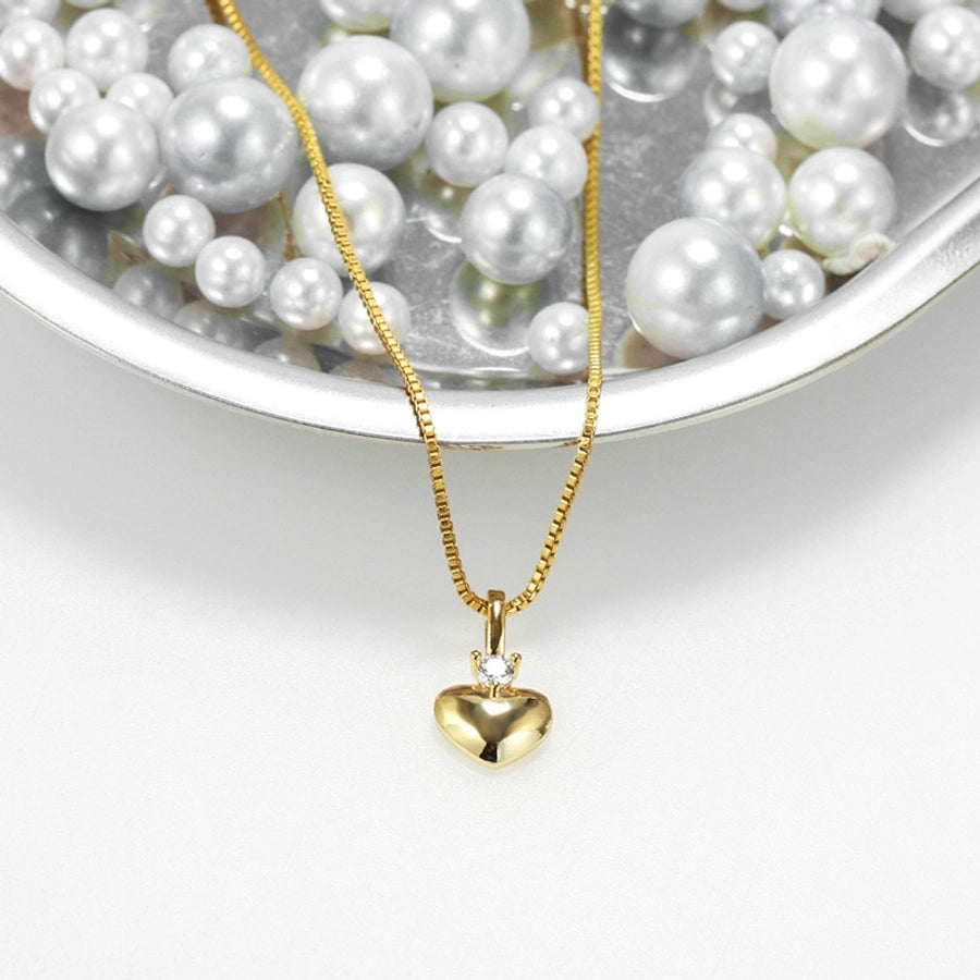 Jewelry Classic Style Heart Shape Copper Zircon Polishing Plating Pendant Necklace