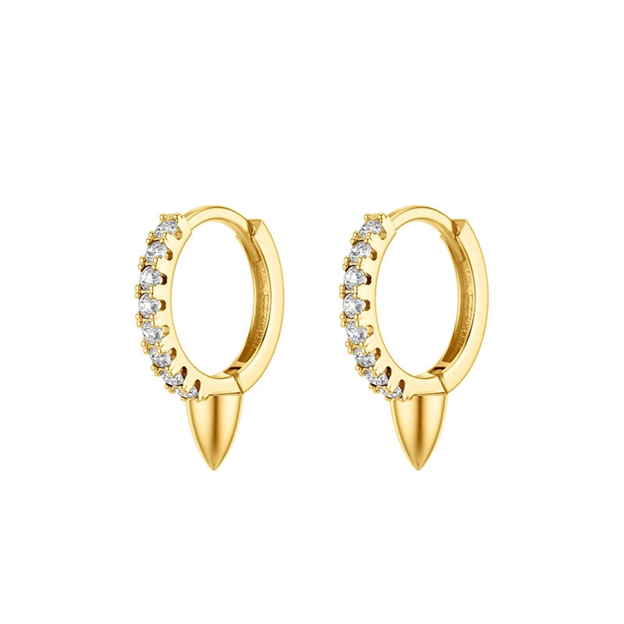 1 Pair Elegant Simple Style Geometric Copper Zircon 24K Gold Plated Hoop Earrings