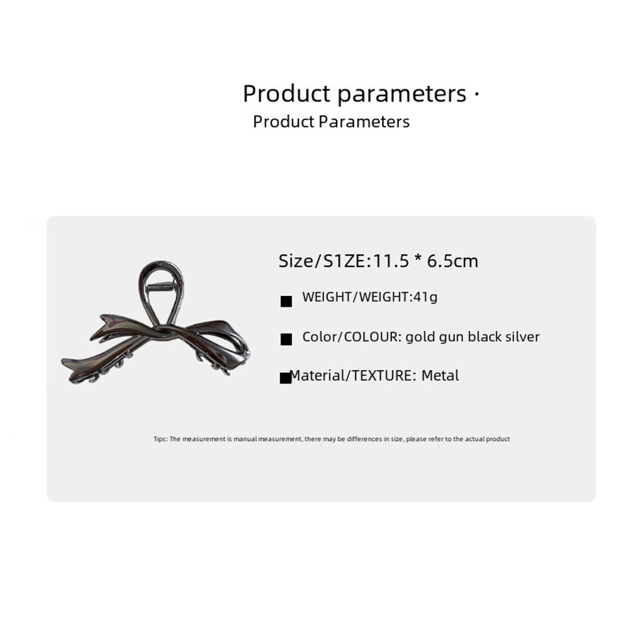 Ribbon bow hairpin for women  new back head clip shark clip high-end silver metal clip hairpin
