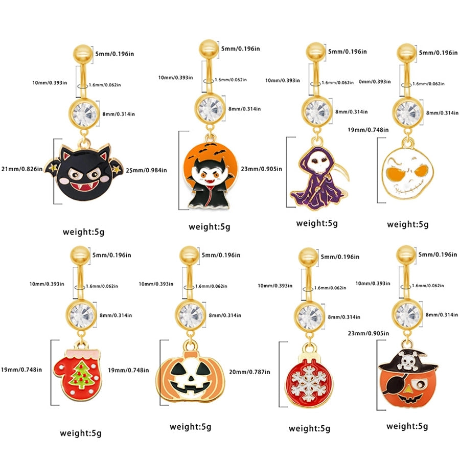 1 Piece Belly Rings Rock Punk Pumpkin Bat Skull 316 Stainless Steel  Alloy Epoxy Inlay Rhinestones Zircon Gold Plated