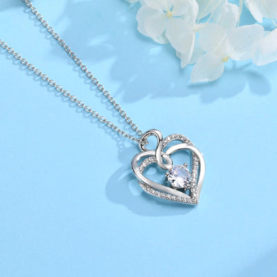 Copper Inlay Heart Shape Zircon Pendant Necklace