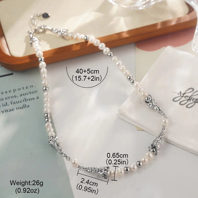 Alloy Copper White Gold Plated Four Eight-Pointed Stars Glass Pearl Zircon Necklace