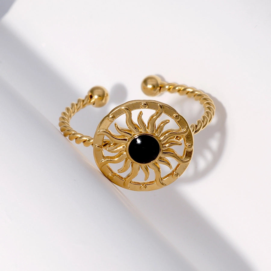 Jewelry Retro French Style Classic Style Sun 304 Stainless Steel 18K Gold Plated Enamel Stainless Steel Rings