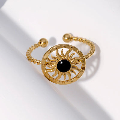 Jewelry Retro French Style Classic Style Sun 304 Stainless Steel 18K Gold Plated Enamel Stainless Steel Rings