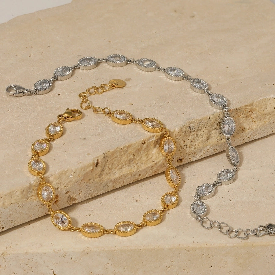 Casual Artistic Oval Solid Color 304 Stainless Steel 16K Gold Plated White Gold Plated Gold Plated Zircon Bracelets In Bulk