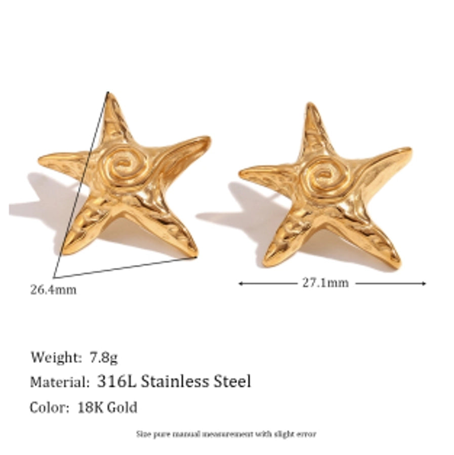 Jewelry Retro Starfish Titanium Steel 18K Gold Plated Plating Rings Earrings Necklace