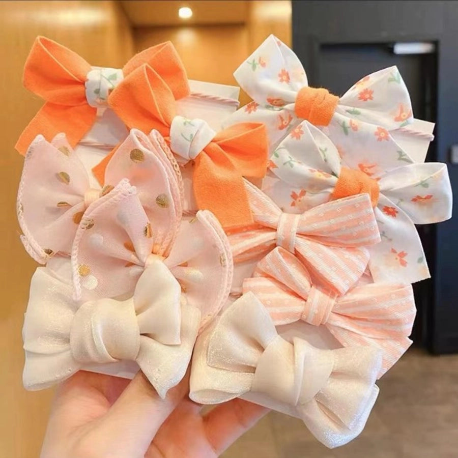 cute plaid flower bow knot cloth inlaid pearls hair tie 1 set