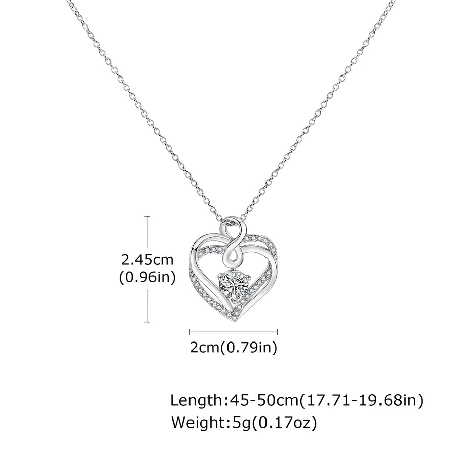 Copper Inlay Heart Shape Zircon Pendant Necklace