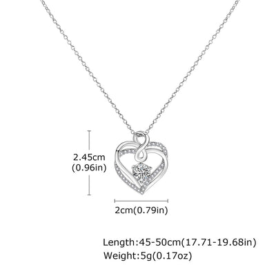 Copper Inlay Heart Shape Zircon Pendant Necklace