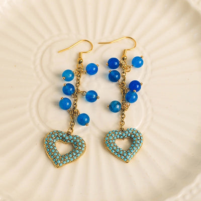 1 Pair Elegant Bohemian Simple Style Heart Shape Tassel Plating 304 Stainless Steel Zircon 14K Gold Plated Drop Earrings