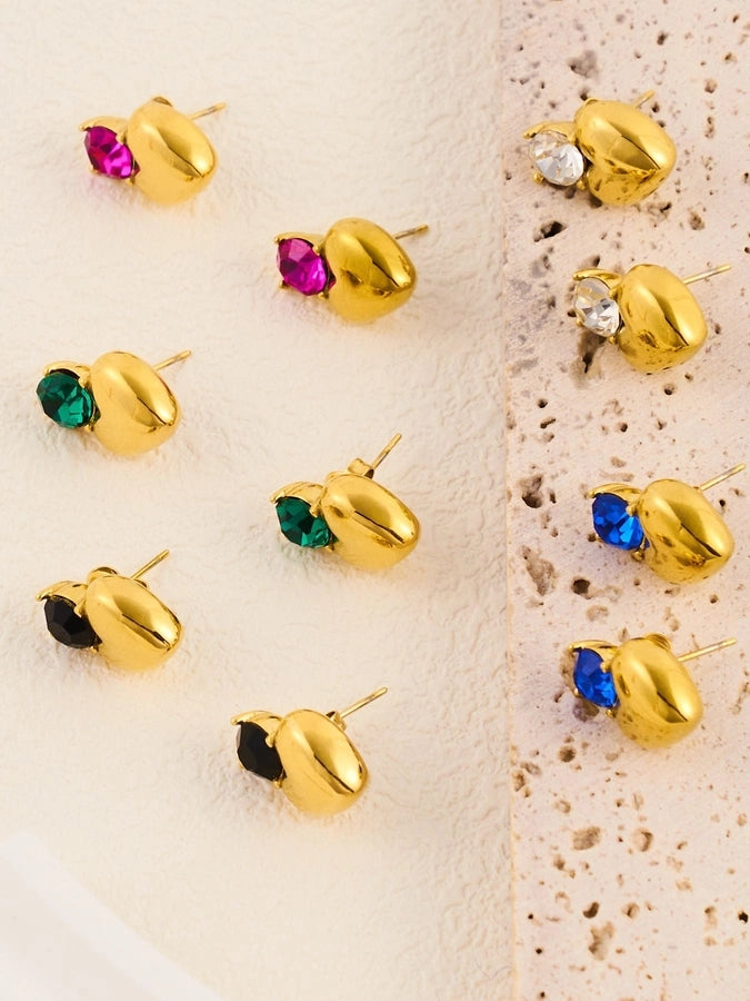 1 Pair IG Style Heart Shape 304 Stainless Steel Rhinestones 18K Gold Plated Earrings