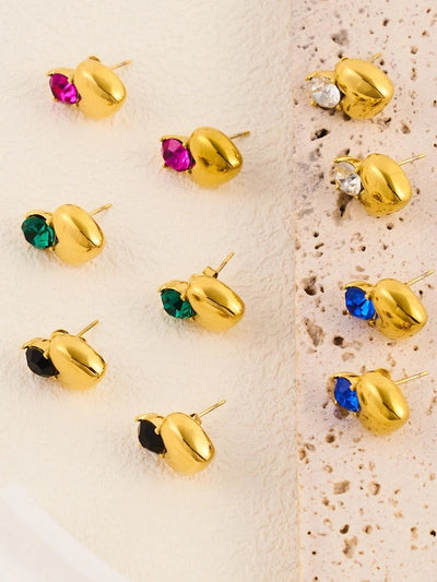 1 Pair IG Style Heart Shape 304 Stainless Steel Rhinestones 18K Gold Plated Earrings