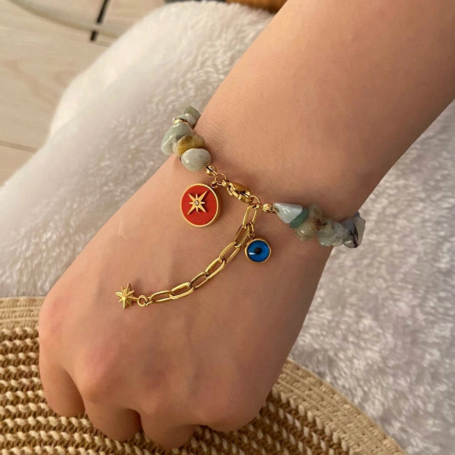 Elegant Commute Heart Shape Eye 18K Gold Plated 304 Stainless Steel Stone  Bracelets