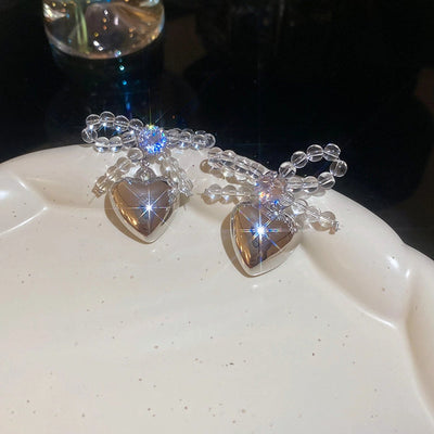 1 Pair IG Style Heart Shape Inlay Copper Resin Glass Bead Zircon Drop Earrings