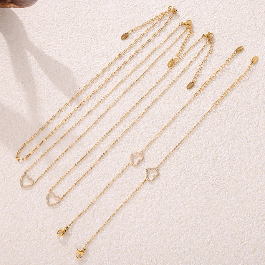 Jewelry Elegant Luxurious Vacation Heart Shape Titanium Steel 18K Gold Plated Plating Jewelry Set